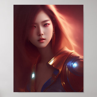 Poster Belle jolie fille Kpop dans le style futuriste