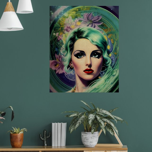 Poster Belle Lavande & Green Retro Style Space Woman (Salon 1)