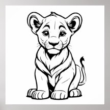 Belle Lonely Blanc Lion Line Art Dessin