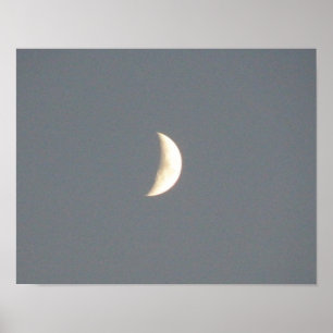 Poster Belle Lune Croissante au Crépuscule sous Cire Impr