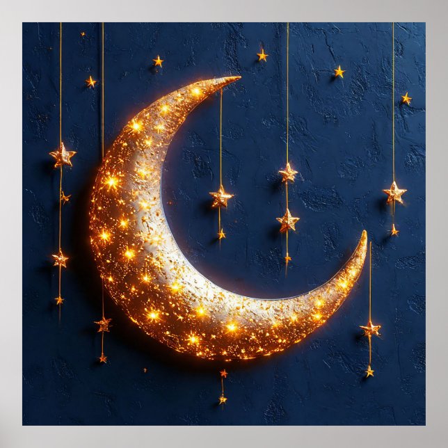 Poster Belle lune de croissant illuminée (Devant)