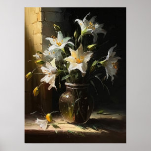 Poster Belle Lys blancs dans Vase Art