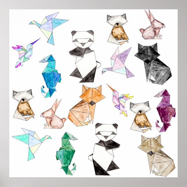 Poster Belle main dessinée en papier géométrique Origami  (Devant)