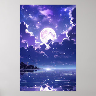 Poster Belle nuit de pleine lune scintillante