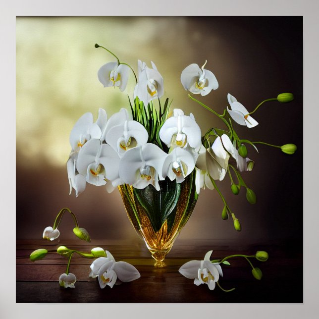 Poster Belle Orchidées Blanches Bouquet Floral (Devant)