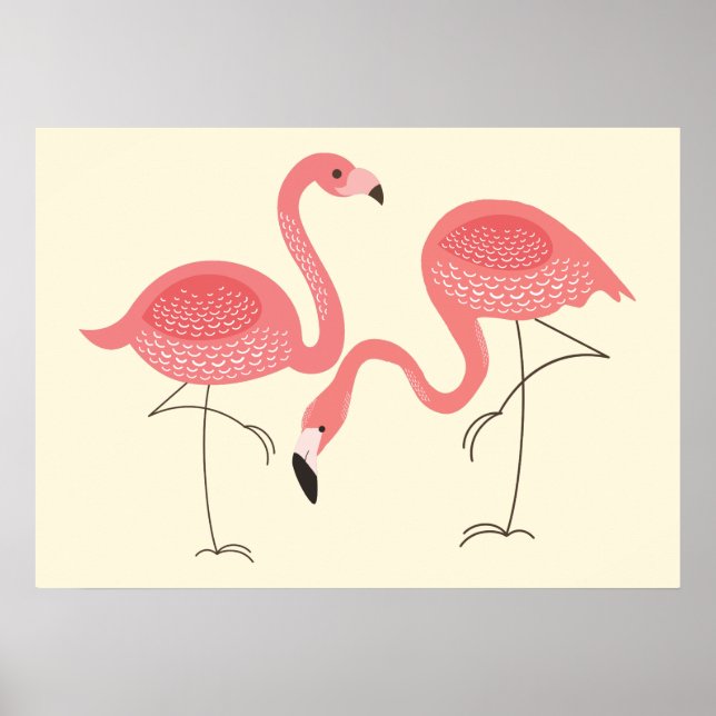 Poster Belle Paire Rose De Flamants roses Illustration (Devant)