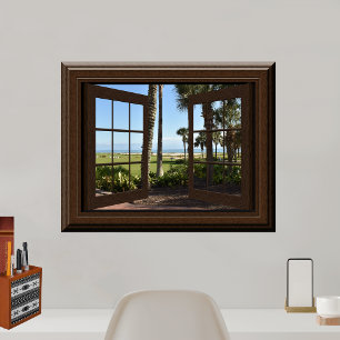 Poster Belle Palmiers Tropicaux Plage Fake Window