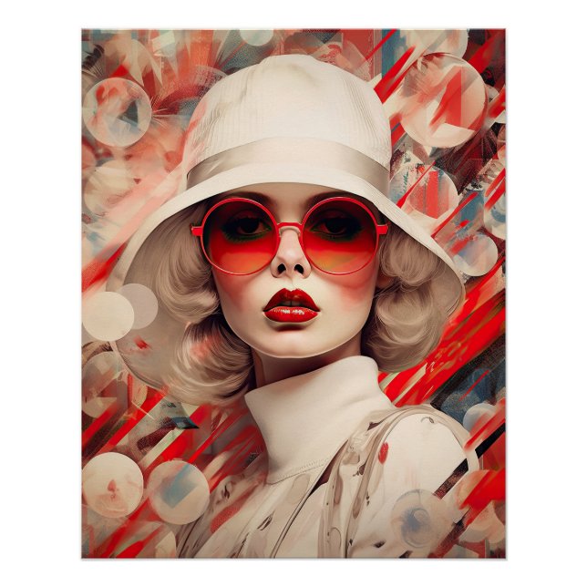 Poster Belle Parisienne en lunettes de soleil et casquett (Devant)