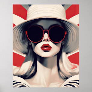 Poster Belle Parisienne en Lunettes de soleil rouges