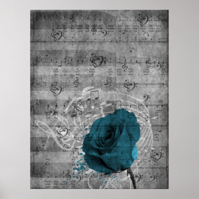 Poster Belle peinture bleu rose antique splatter music (Devant)