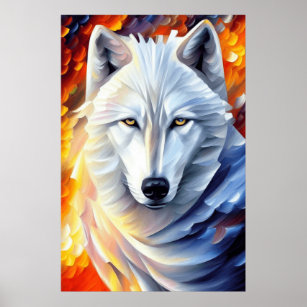 Poster Loup tête de peinture numérique 