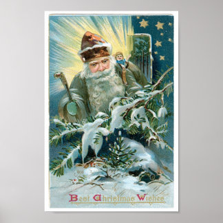 Poster Belle peinture du Père Noël et des Etoiles