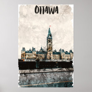 Poster Belle peinture Ottawa Canada Aquarelle de voyage