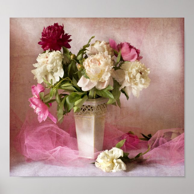 Poster Belle peonies papier toile (Devant)