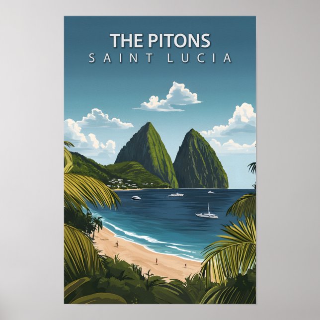 Poster Belle Place des Pitons Sainte Lucie Voyage (Devant)