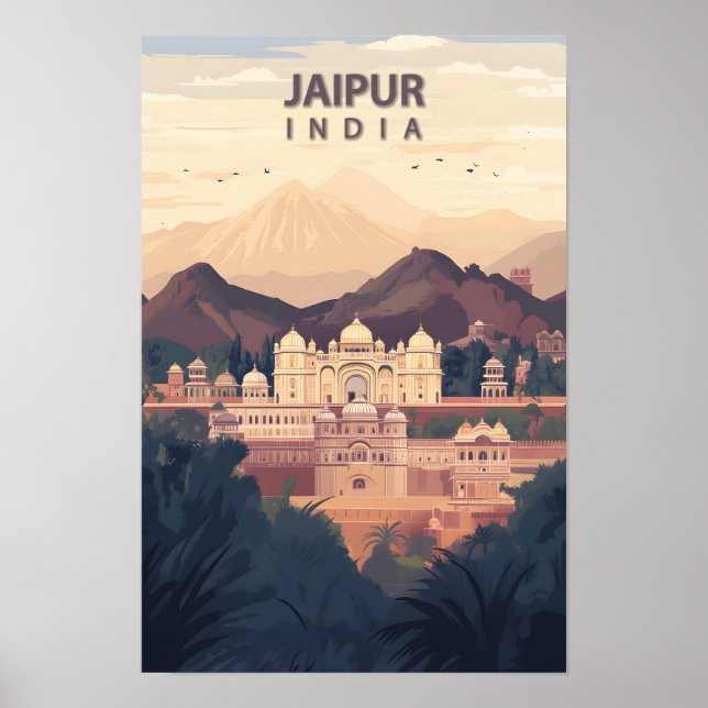 Poster Belle Place Jaipur Inde Illustration Voyage (Devant)