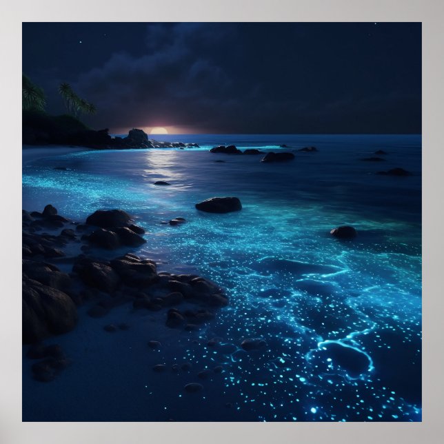 Poster Belle plage de bioluminescence (Devant)