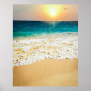 Poster Belle plage d'été coucher de soleil
