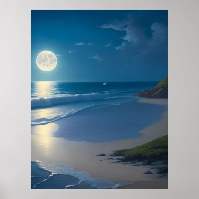 Poster Belle Pleine lune Ocean Art (Devant)