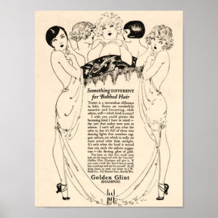Poster Belle publicité au shampooing des années 1920