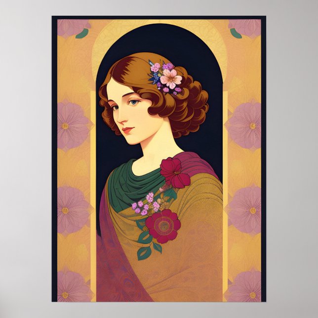 Poster Belle, rétro, art déco, portrait de femme des anné (Devant)