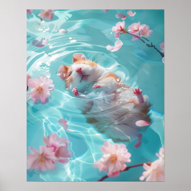 Poster Belle rhume de hamster dans l'eau (Devant)