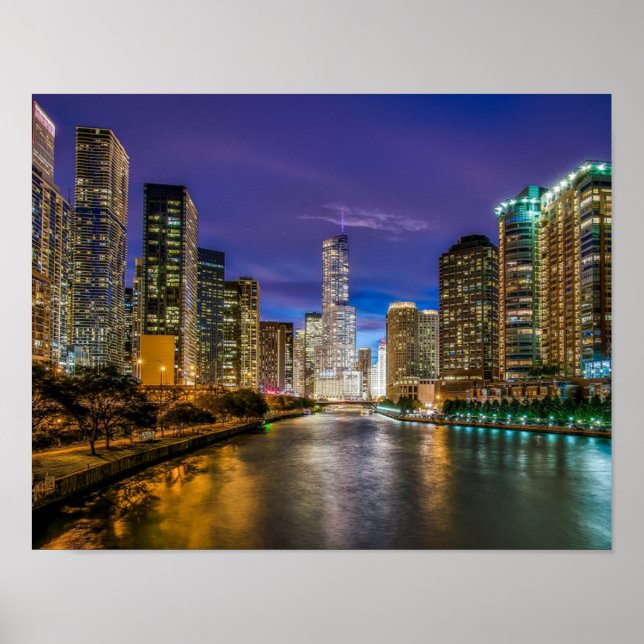 Poster Belle rivière Chicago à Sunset, Illinois (Devant)