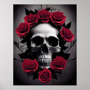 Poster Belle Rose foncée et gothique crâne Sigil
