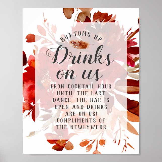 Poster Belle Rustique Florale encadrée Open Bar Panneau T (Devant)