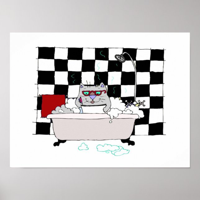 Poster Belle salle de bain chat (Devant)