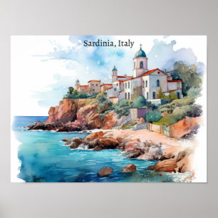 Poster Belle Sardaigne Italie Aquarelle Voyage