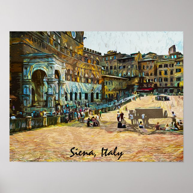Poster Belle Siena Italie Ville Peinture à l'huile (Devant)