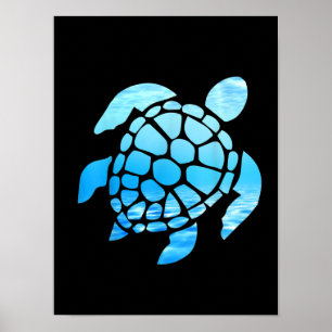 Poster Belle Silhouette De Tortue De Mer Vue Sous-Marine