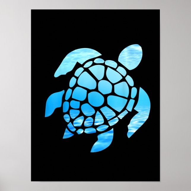 Poster Belle Silhouette De Tortue De Mer Vue Sous-Marine (Devant)