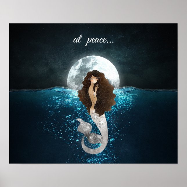 Poster Belle sirène en paix sous la Pleine lune (Devant)