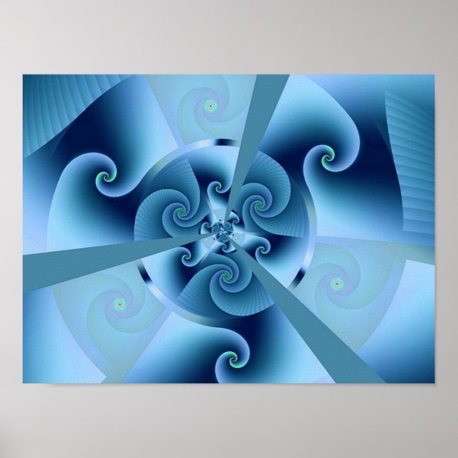Poster Belle Spirale Bleue Belle Fractale Art (Devant)