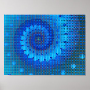 Poster Belle Spirale Bleue Belle Fractale Art