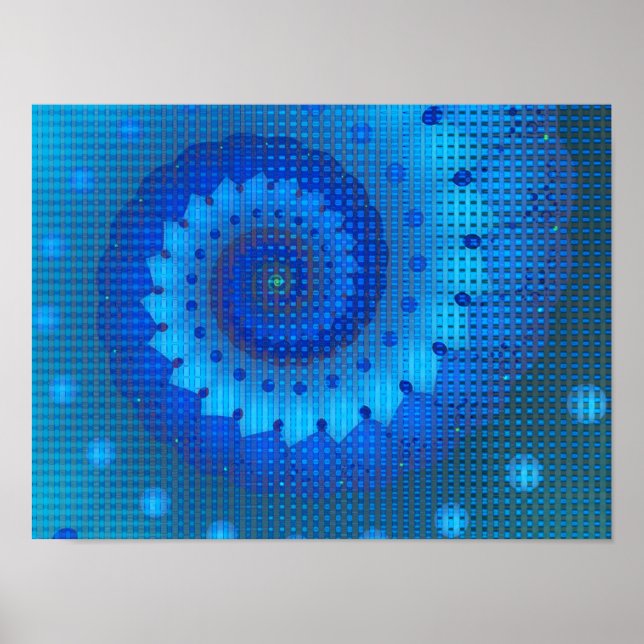 Poster Belle Spirale Bleue Belle Fractale Art (Devant)