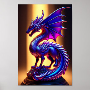 Poster Belle Statue Dragon En Verre Violet
