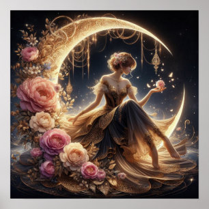 Poster Belle Steampunk Woman sur la Lune