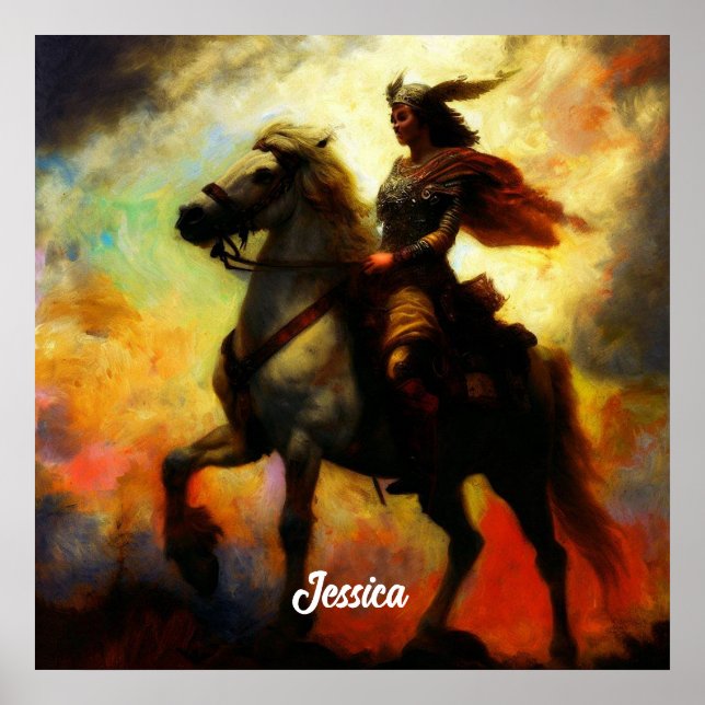 Poster Belle Valkyrie à cheval (Devant)