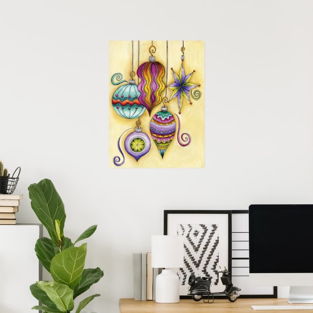 Poster Belle Verre Colorée Ornements de Noël (Bureau à domicile)