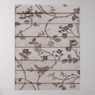 Poster Belle vintage élégante papillons floraux