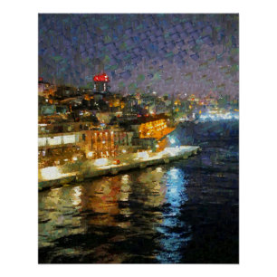 Poster Belle vue nocturne peinte d'Istanbul voyage
