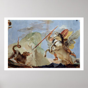 Poster Bellerophon, à cheval Pegasus, tuant la Chimera,