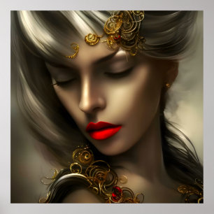 Poster Belles femmes blondes en or avec des bijoux en lèv