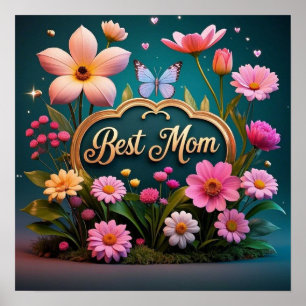 Poster Belles fleurs de jour de mère de glam