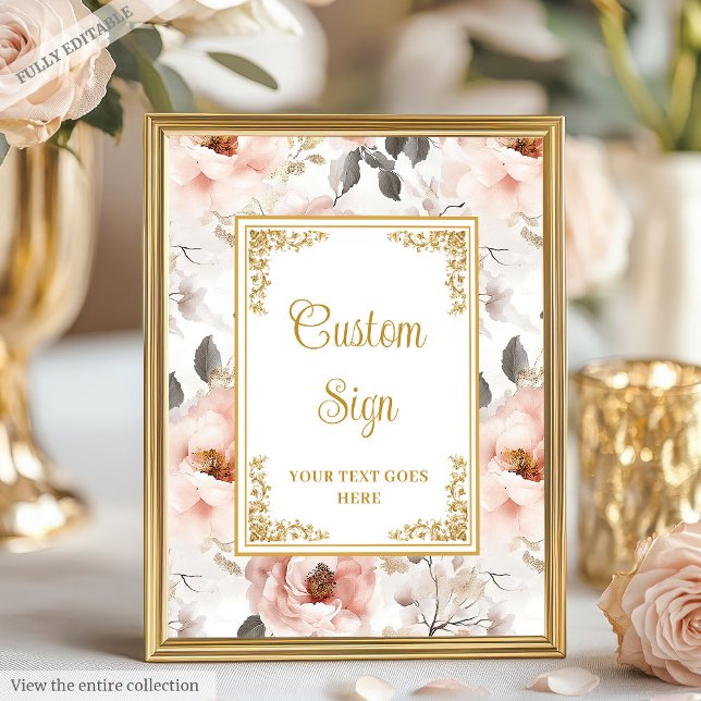 Poster Belles fleurs rousses avec accents or sur mesure (Beautiful blush flowers with gold accents custom Poster)