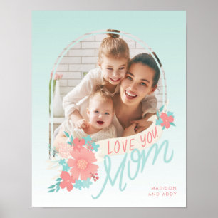 Poster Belles florales avec photo d'arc pour maman