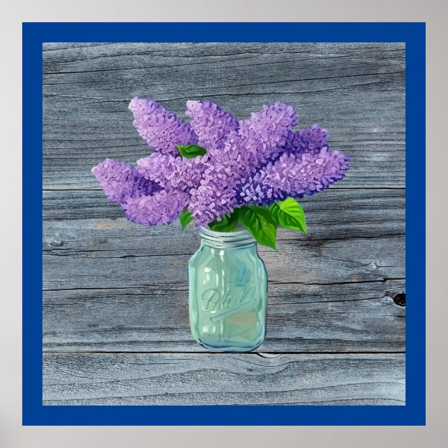 Poster Belles Lilacs En Mason Jar Rustique (Devant)